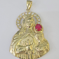 Real 10K Gold Saint Barbara Charm Diamond Cut 10kt yellow Gold Pendent 3"