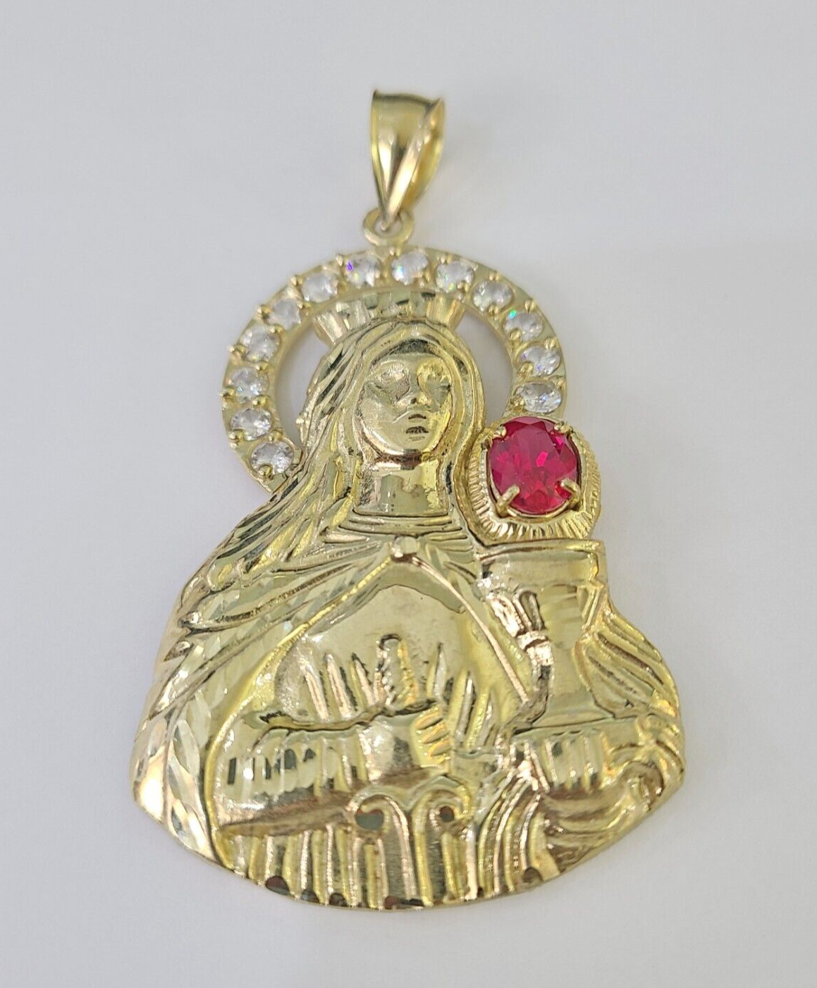 Real 10K Gold Saint Barbara Charm Diamond Cut 10kt yellow Gold Pendent 3"