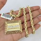 Real 10k Yellow Gold Rope Chain Last Supper Charm Set 6mm 18"-28"Inch Necklace