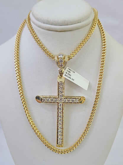 10K Franco Chain Jesus Cross Pendant Charm Necklace 20"-26" 3mm Gold