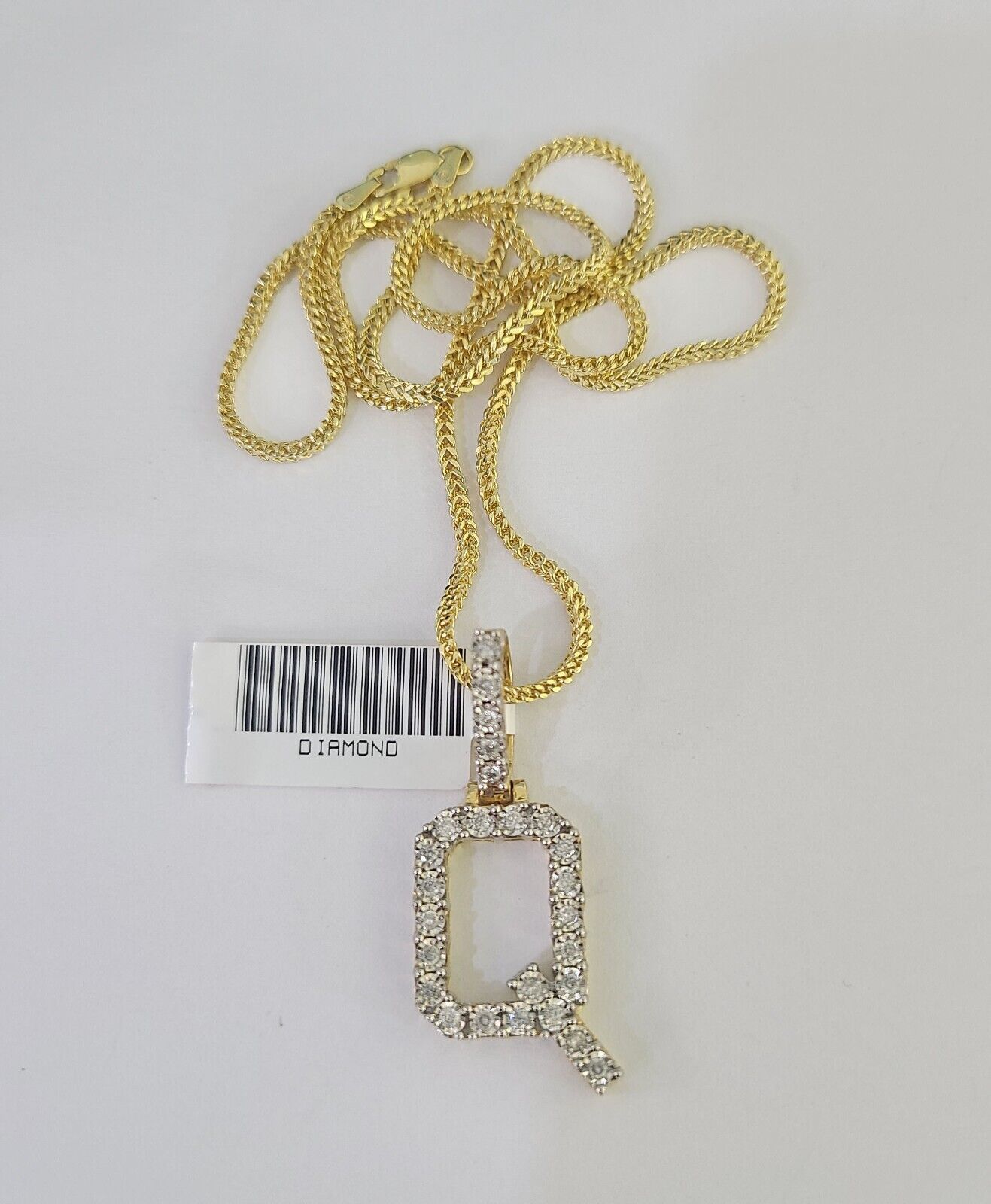 10K Franco Chain Diamond Q Pendant Initial Charm Letter Necklace 18"-24" 1.5mm