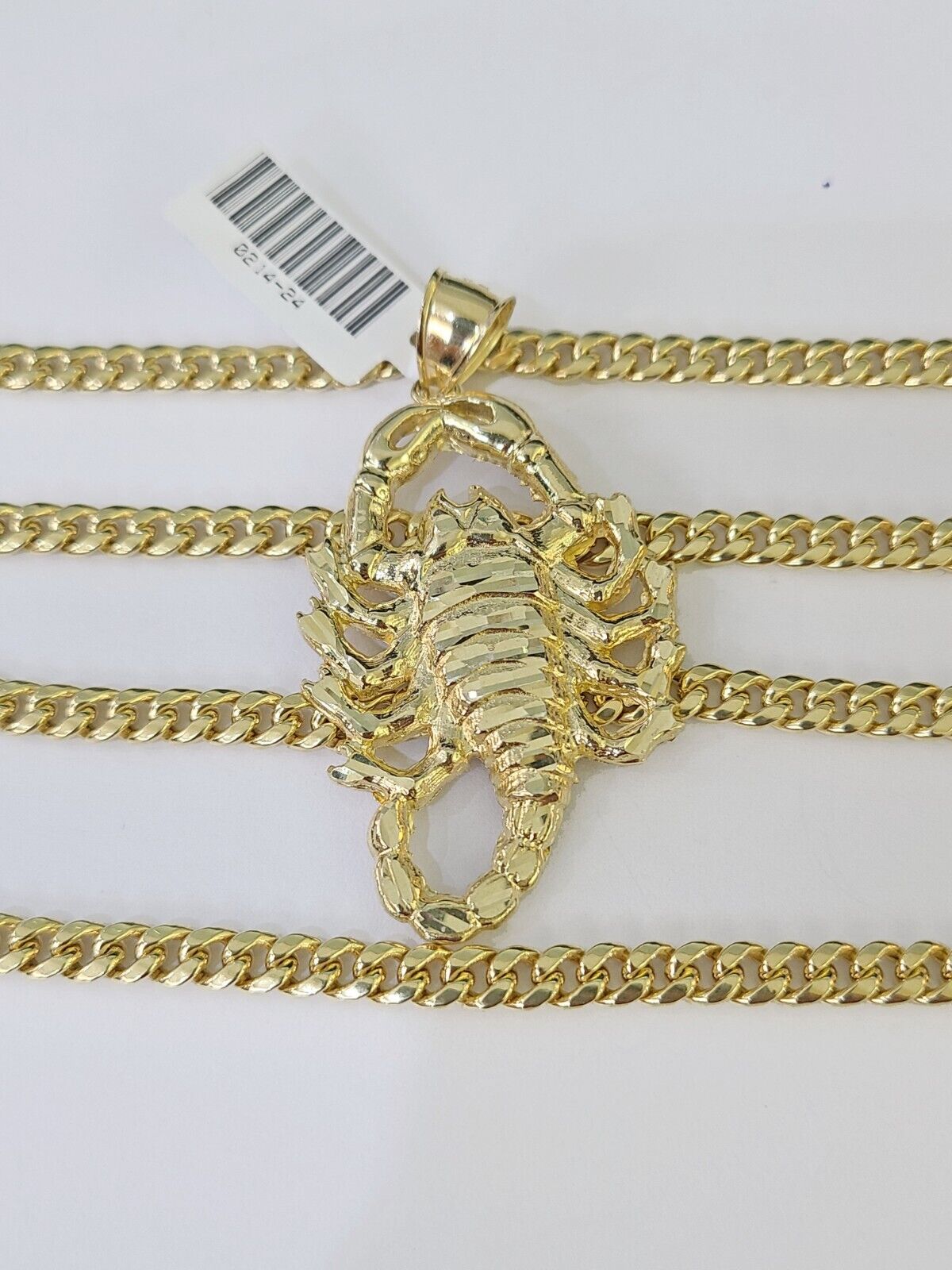 Real 10k Miami Cuban Chain Scorpion Charm Set 4mm Yellow Gold Necklace Pendant