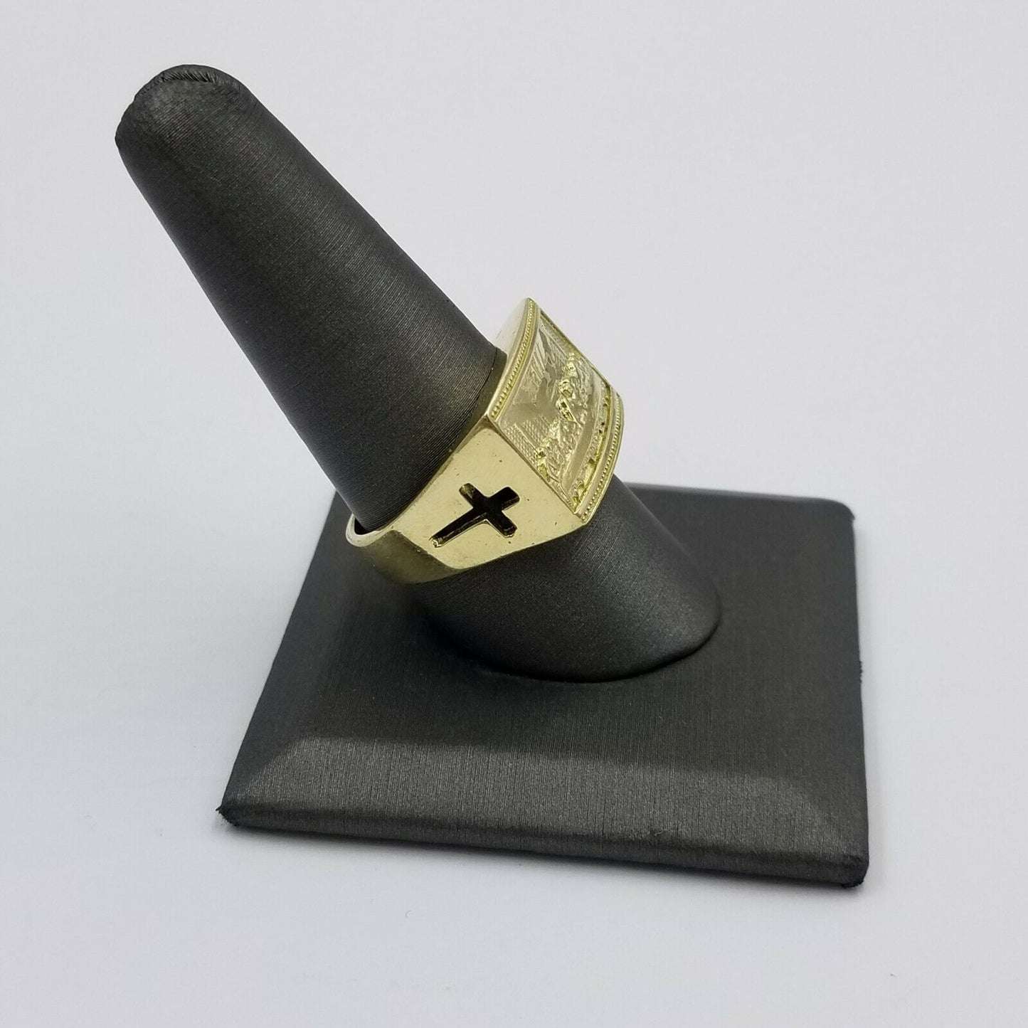 REAL 10k Yellow Gold Last Supper Ring Cross Design Men's Ring, All Sizes
