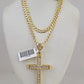 10k Gold Chain Jesus Cross Charm Solid Cuban Curb 5mm 18"-28" Inch SET