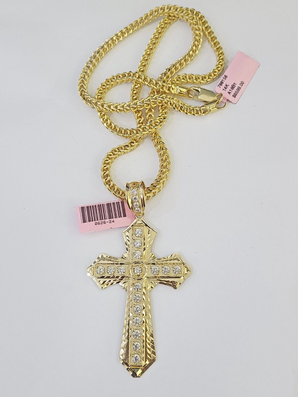 14K Franco Chain Jesus Cross Pendant Charm Necklace 20"-26" 4mm Gold Yellow