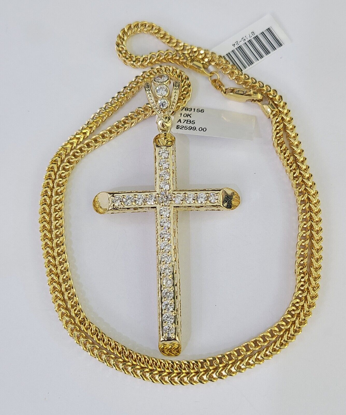 10K Franco Chain Jesus Cross Pendant Charm Necklace 20"-26" 3mm Gold