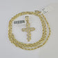 10k Milano Rope Chain Jesus Cross Charm Necklace SET 3mm 18" 20" 22" 24"