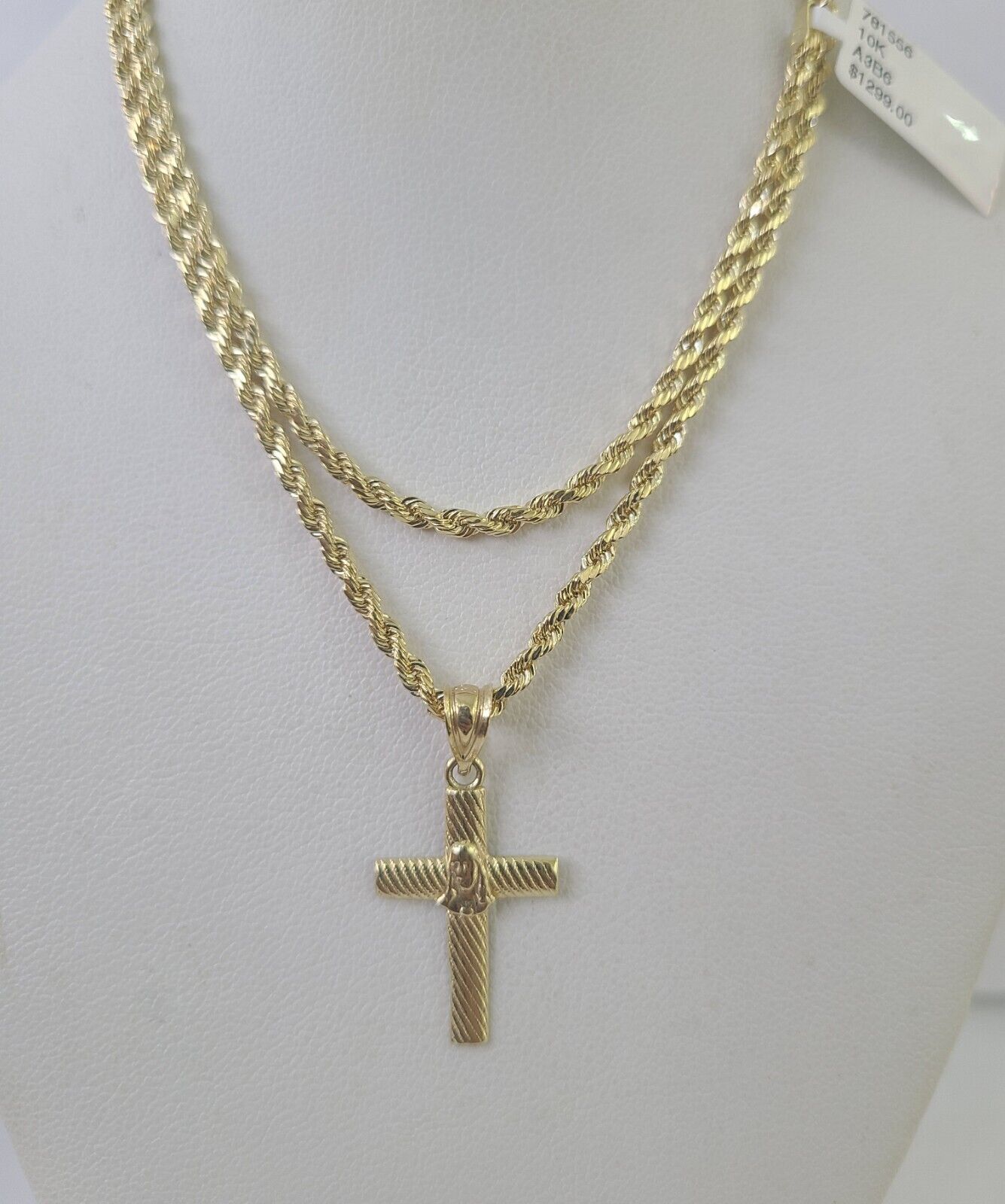 10k Rope Chain Jesus Cross Pendant 18"-30" Set Charm Necklace Yellow Gold