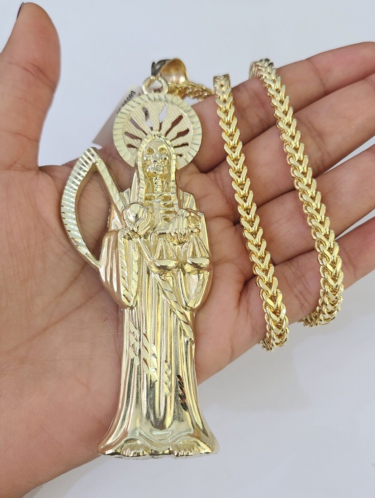 10K Franco Chain Saint Reaper Pendant Charm Necklace 20"-26" 5mm Gold SET Yellow