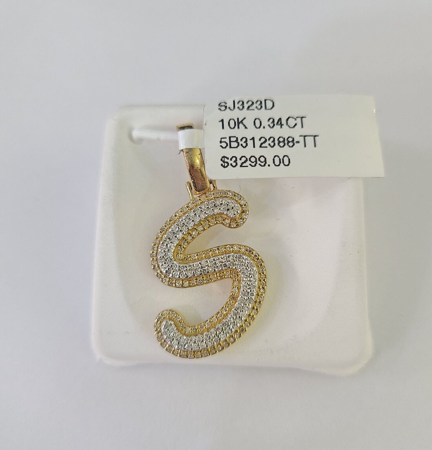 10k Yellow Gold Diamond S Charm Pendant Initial Alphabet Letter Real Genuine