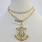 10k Solid Gold Cuban Curb Chain Jesus Anchor Pendant 6mm 20"-30" SET Necklace