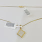 Real 10k Yellow Gold Square Diamond Pendant Box Chain Necklace Set Women