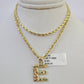 10k Gold Initial E Charm Rope Chain 16"-26" 2.5mm SET Necklace Alphabet Pendant