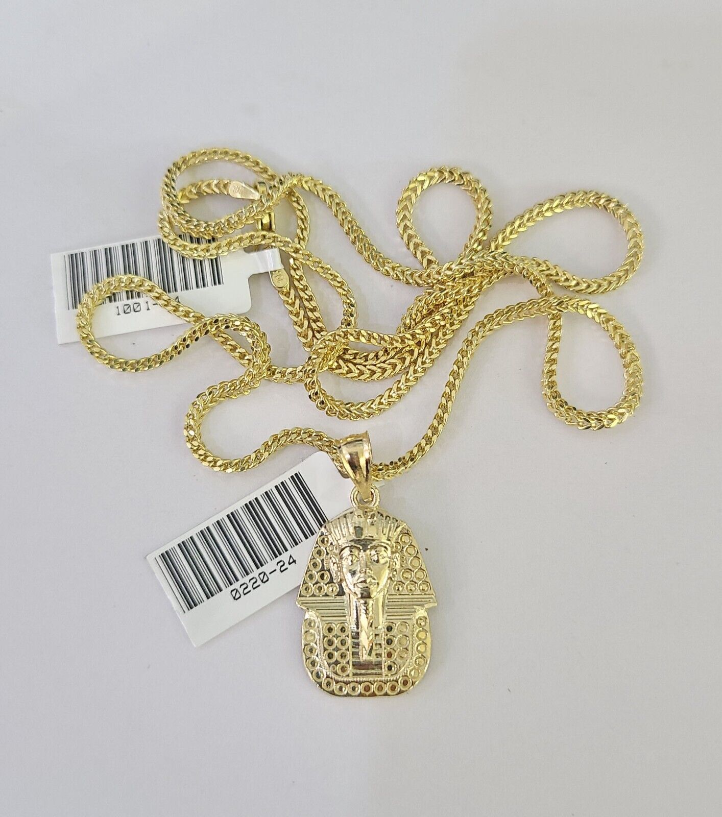 10K Franco Chain Pharaoh Pendant Charm Necklace 16"-24" 2mm Gold SET Yellow