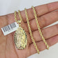 10k Solid Rope Chain 3mm Virgin Mary Pendant Charm Necklace SET 18-28 in