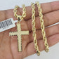 Real 10k Rope Chain Jesus Cross Charm Necklace Pendant Set 5mm 20"-30" Inch Gold