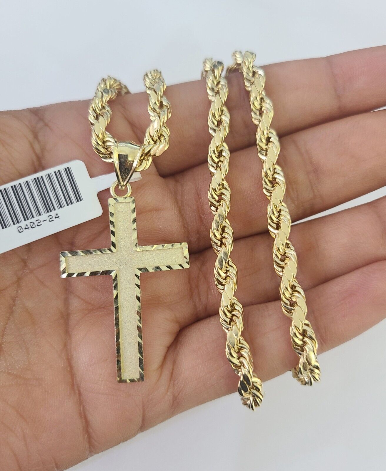 Real 10k Rope Chain Jesus Cross Charm Necklace Pendant Set 5mm 20"-30" Inch Gold