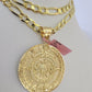 14k Solid Figaro Chain Mayan Calendar Charm Gold 7mm 20-30 inch SET Necklace