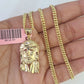 14k Miami Cuban Chain Jesus Head Charm Yellow Gold Set 3mm 18"-28" Necklace