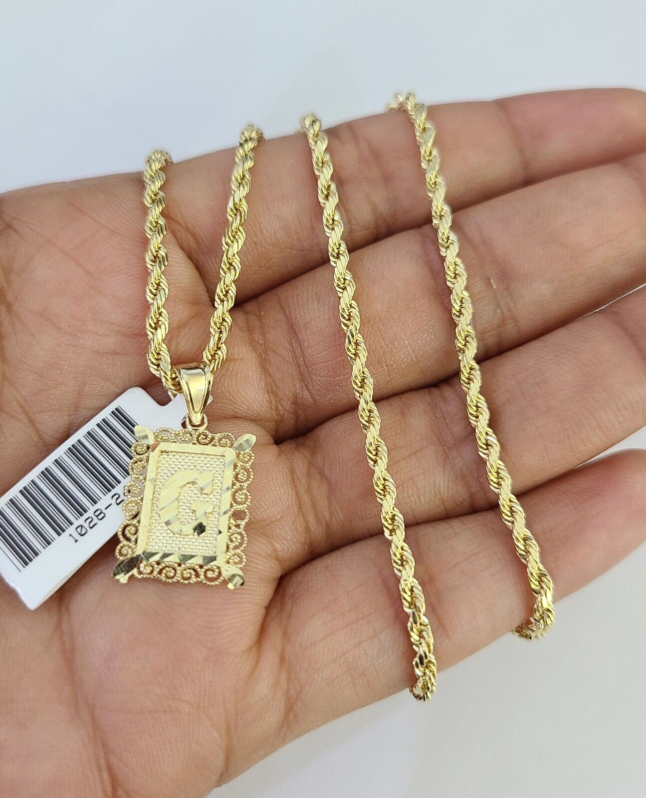 10k Gold Initial G Charm Rope Chain 16"-26" 2.5mm SET Necklace Alphabet Pendant