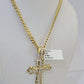 10k Nugget Cross Charm Miami Cuban Chain 4mm 22 inch SET Yellow Gold