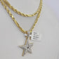 Real 10k Milano Rope Chain Diamond Star Charm Necklace SET 3mm 18" 20" 22" 24"