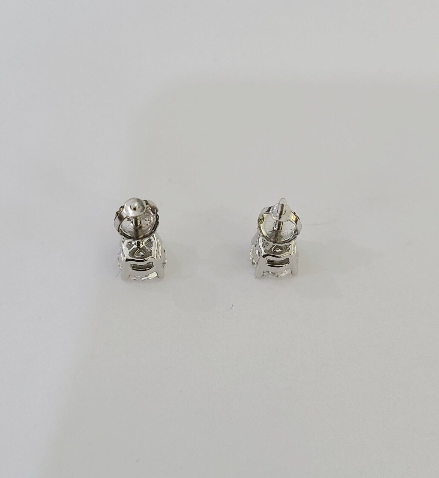 14k White gold Round Earrings Diamond screw-back Lab Created Women Men Studs