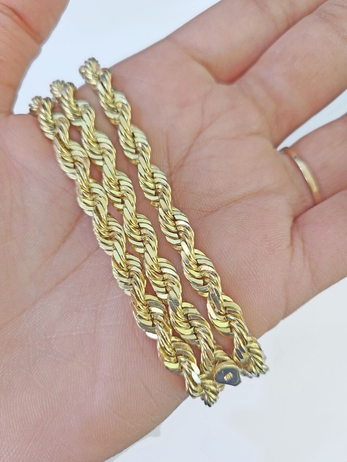 Real 14k Yellow Gold necklace Rope Chain 5mm 22 inch Diamond cut Genuine Solid