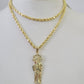 10k 3mm Rope Chain Saint Jude Pendant 18"-30" Yellow Gold Set Charm Necklace