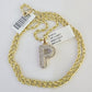 10k 3mm Rope Solid Chain P Diamond Pendant Alphabet 18"-28" Gold Charm Necklace