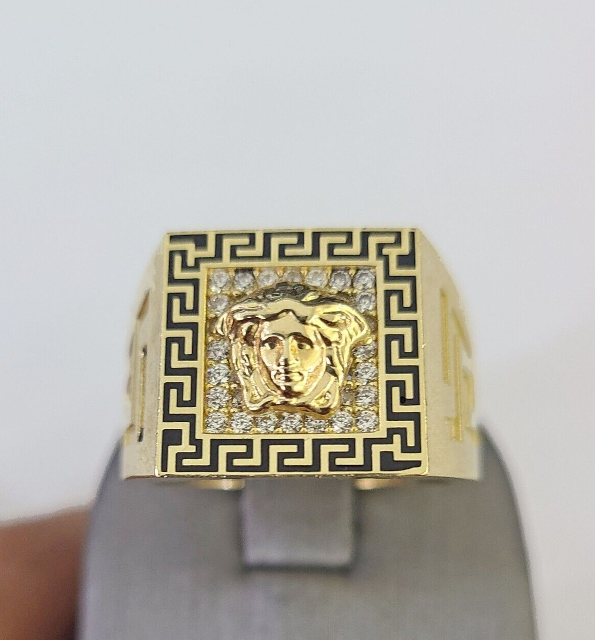 Real 10k Ring Medusa Head Fancy Black Design Yellow Gold Men Casual 10kt