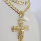 10k Gold Chain Cross Charm Solid Cuban Curb Necklace 9mm 20"-30" Diamond Cut SET