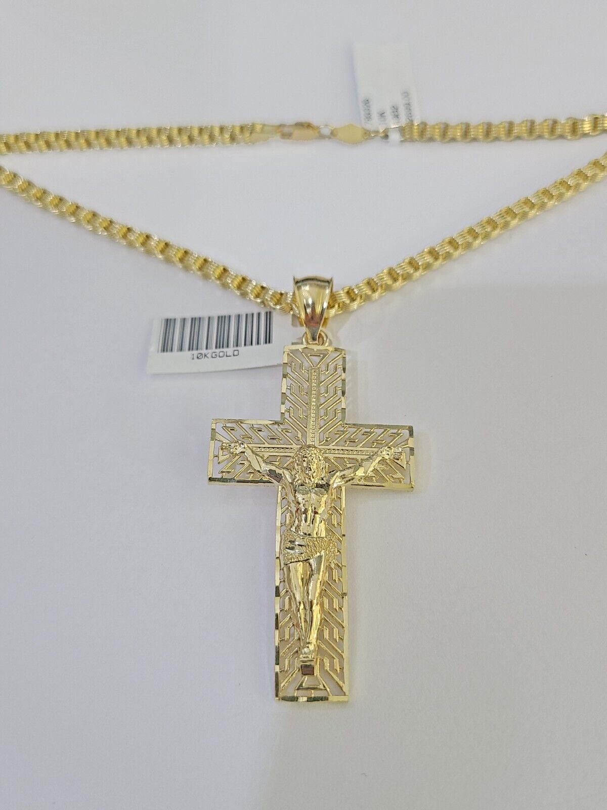 10k Gold Byzantine Necklace Jesus Cross Charm 18-26 inches 3mm SET Chain