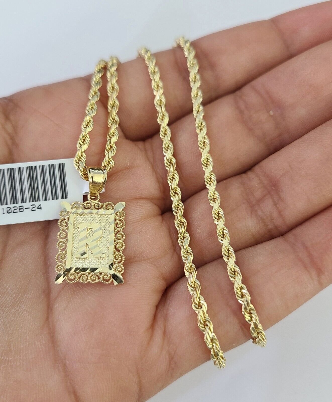 10k Gold Initial R Charm Rope Chain 16"-26" 2.5mm SET Necklace Alphabet Pendant