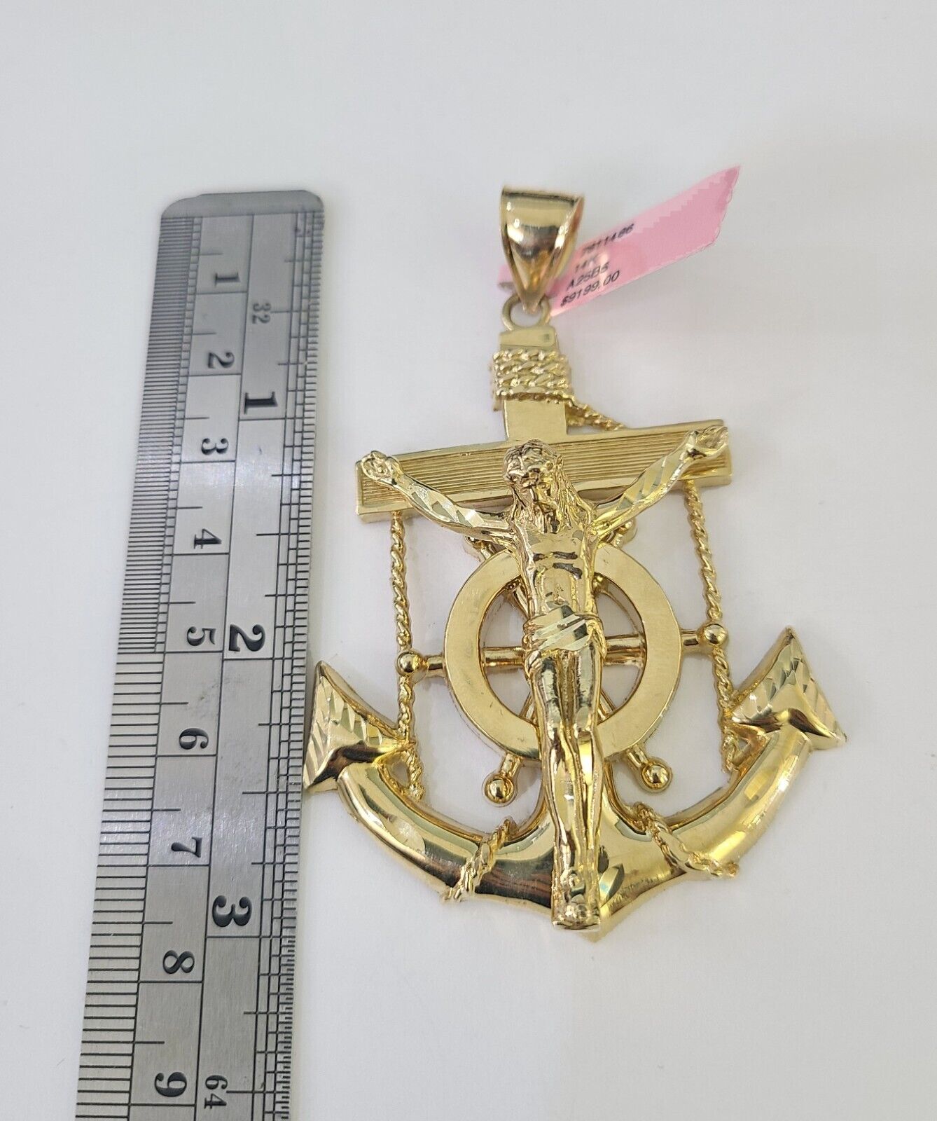 Real 14k Solid Chain Jesus Anchor Charm Set Miami Cuban 6mm Necklace Pendant