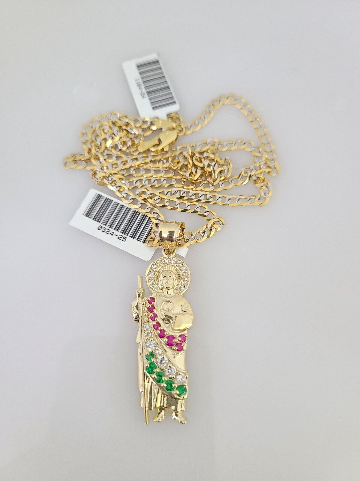 10k Gold Solid Cuban Curb Chain Saint Jude Pendant Set 3mm 18"-26" Necklace