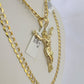 10k Gold Chain Jesus Body Charm Solid Cuban Curb 5mm 18"-28" Inch SET Necklace