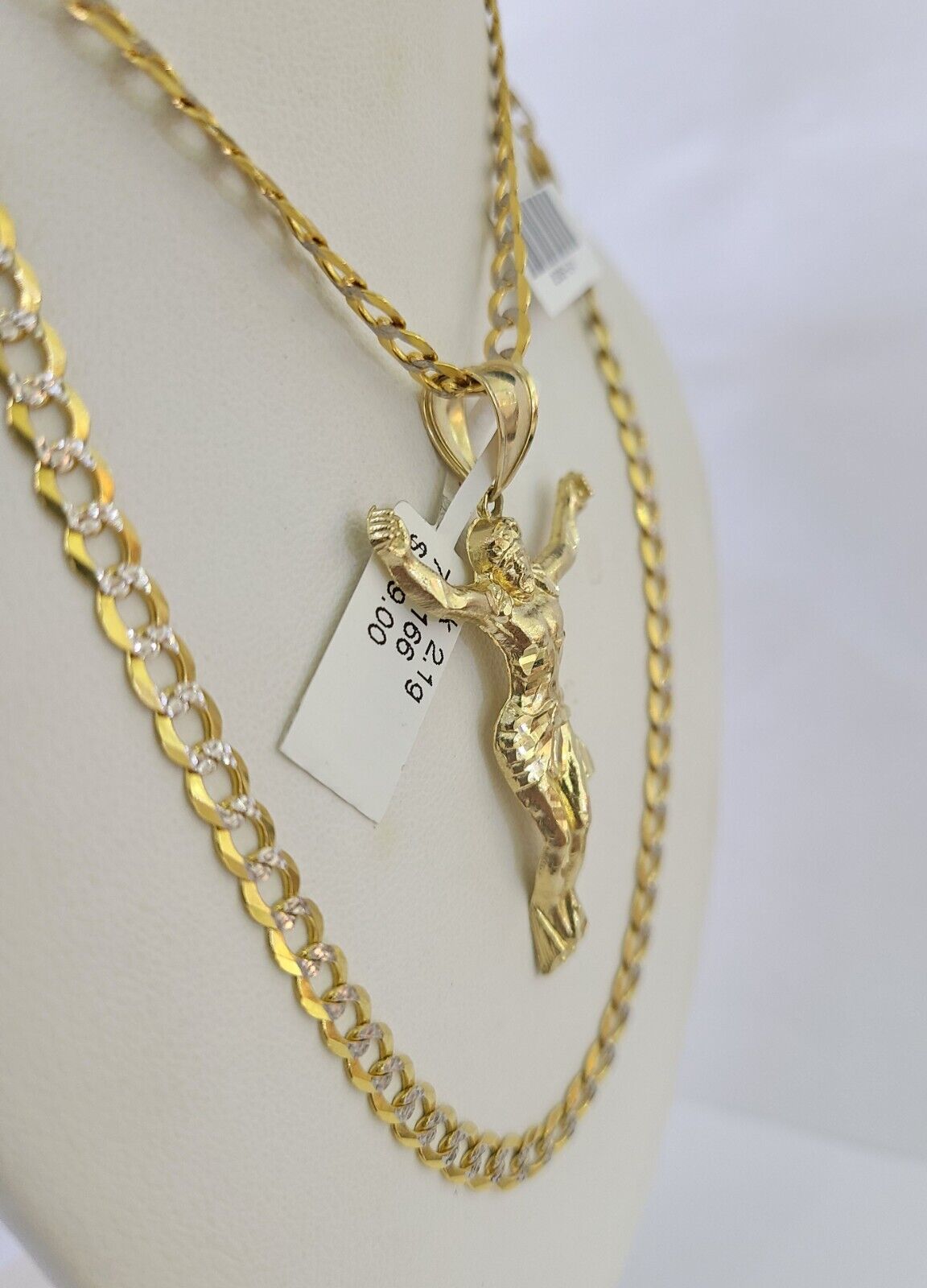 10k Gold Chain Jesus Body Charm Solid Cuban Curb 5mm 18"-28" Inch SET Necklace