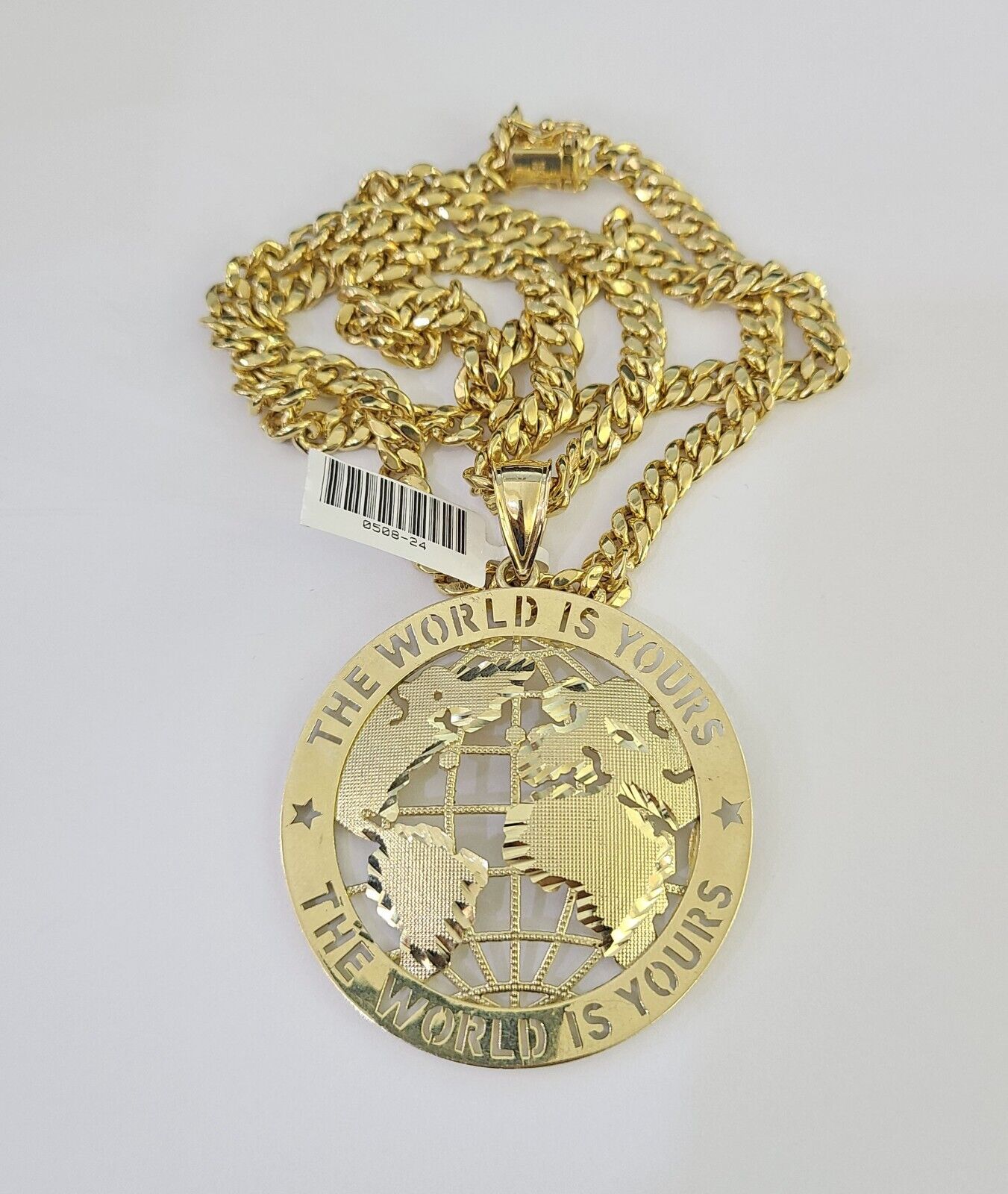 10K Miami Cuban Link Chain World is Yours Pendent Charm 6mm 20"-30" Necklace