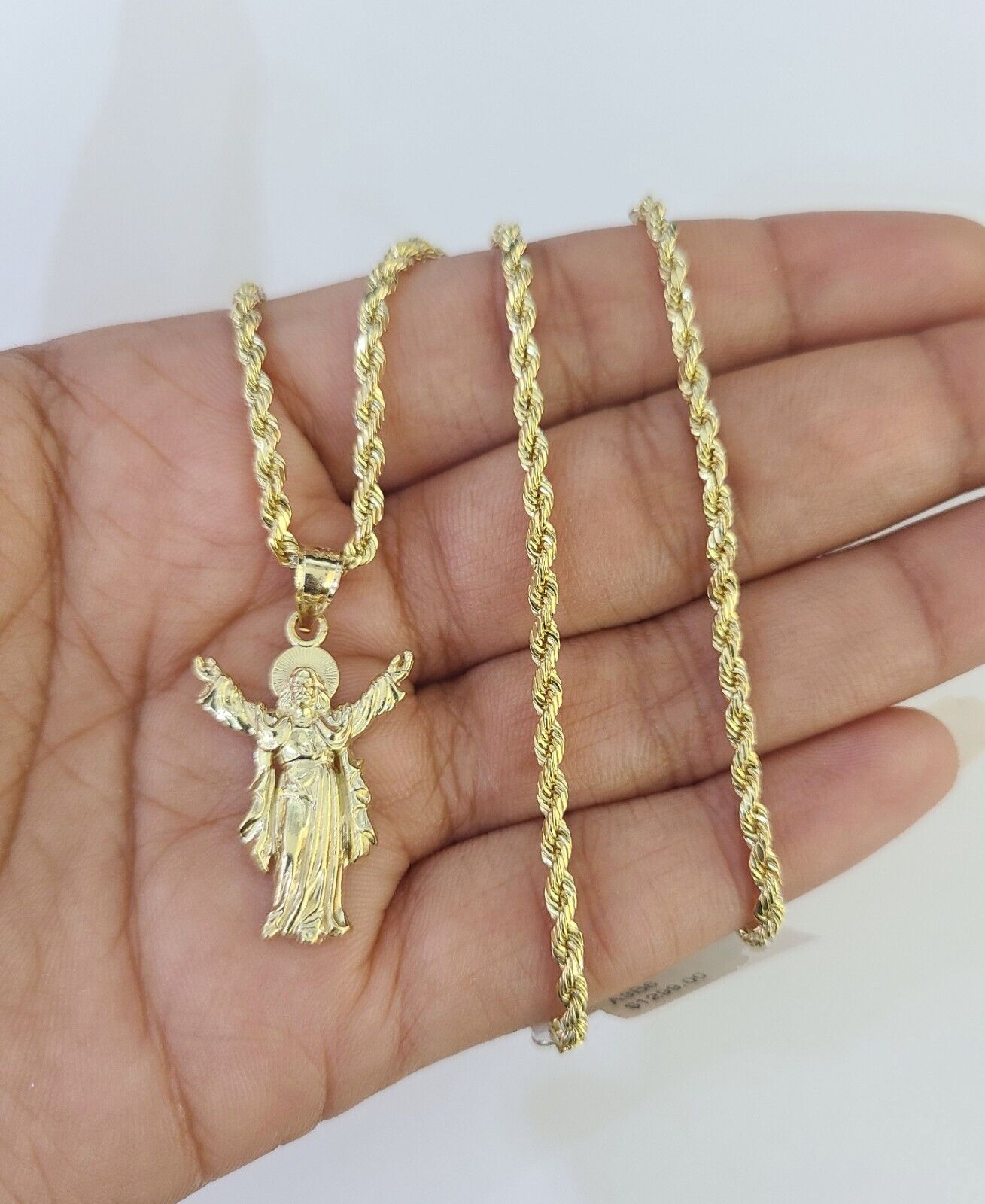 10k 3mm Rope Chain Jesus Full Body Pendant 18"-30" Gold Set Charm Necklace