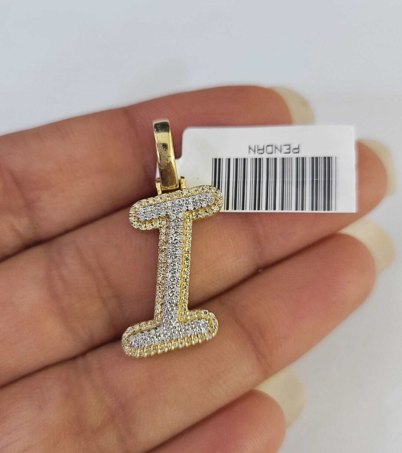 10k Yellow Gold Diamond I Charm Pendant Initial Alphabet Letter Real Genuine