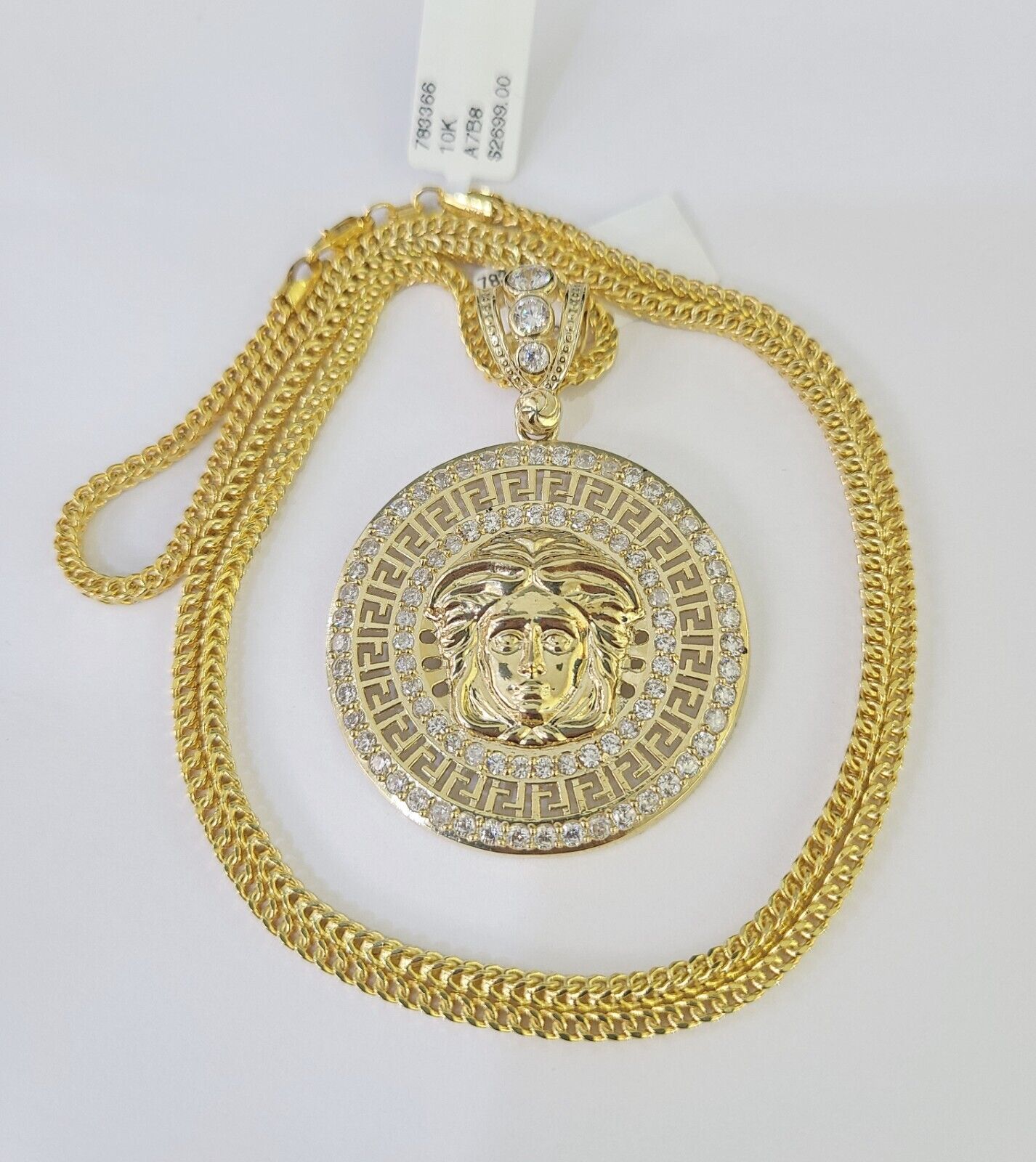 10K Franco Chain Medusa Head Pendant Charm Necklace 20"-26" 2.5mm Yellow Gold