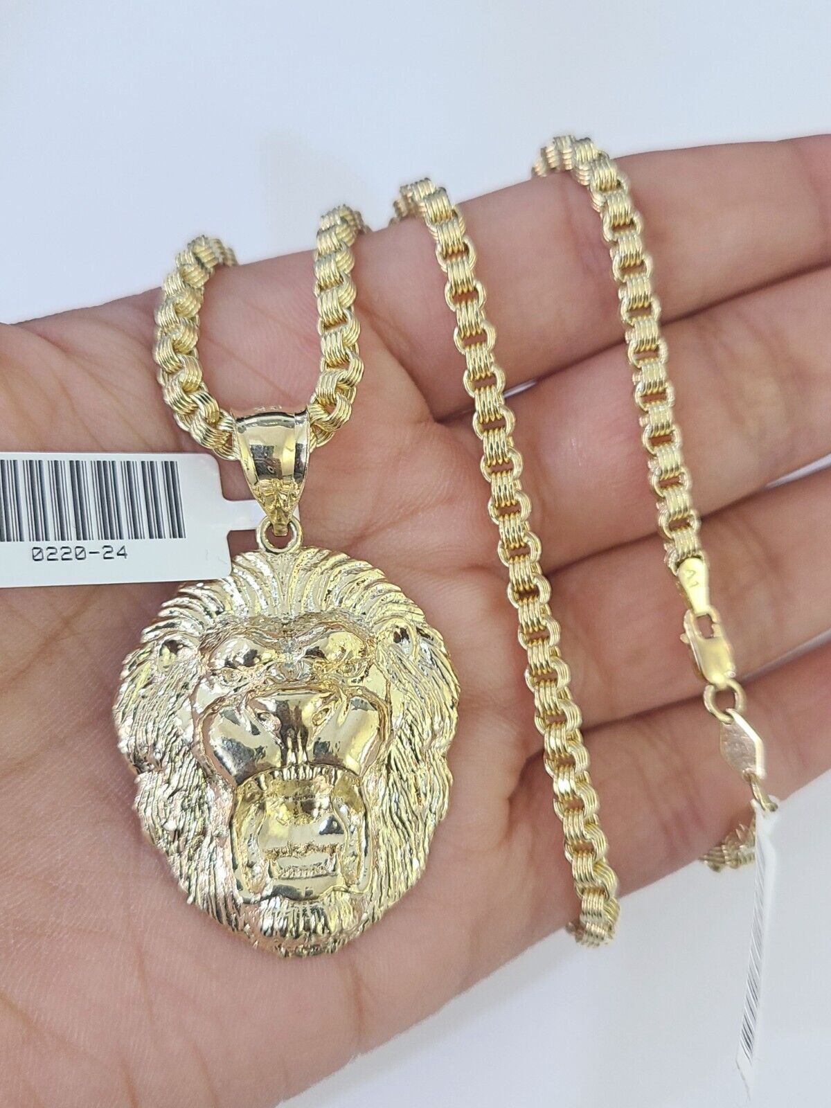 10k Gold Byzantine Necklace Lion Charm 18-26 inches 3mm REAL Yellow SET Chain