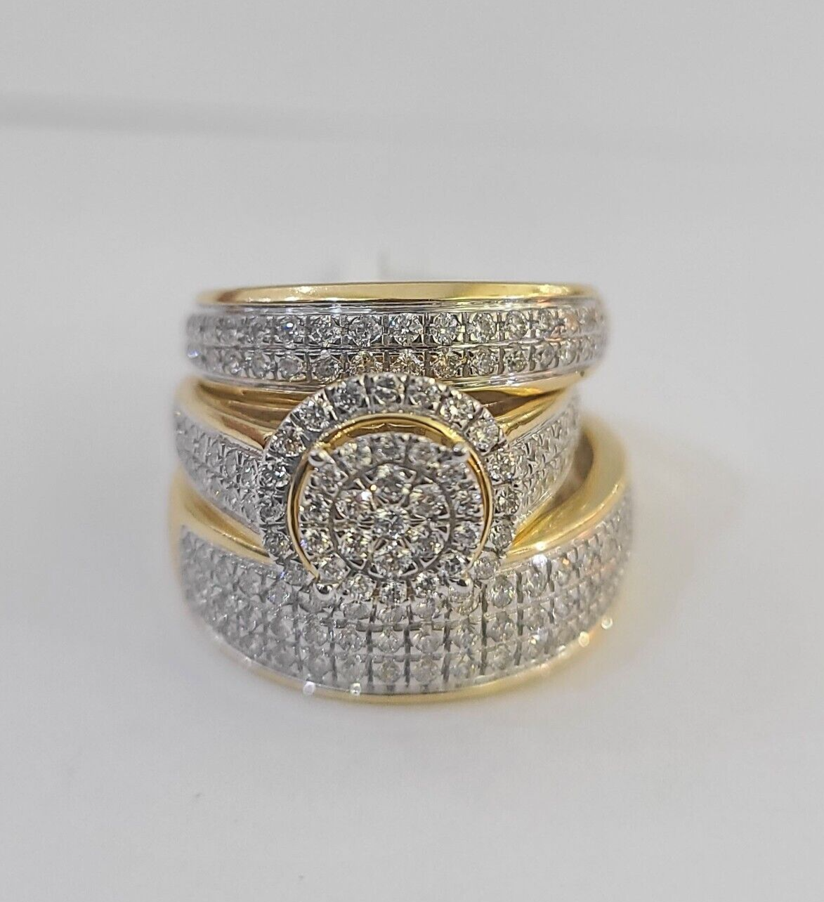 REAL 14k Diamond Ring Yellow Gold Ladies Men Trio SET Wedding Engagement Genuine