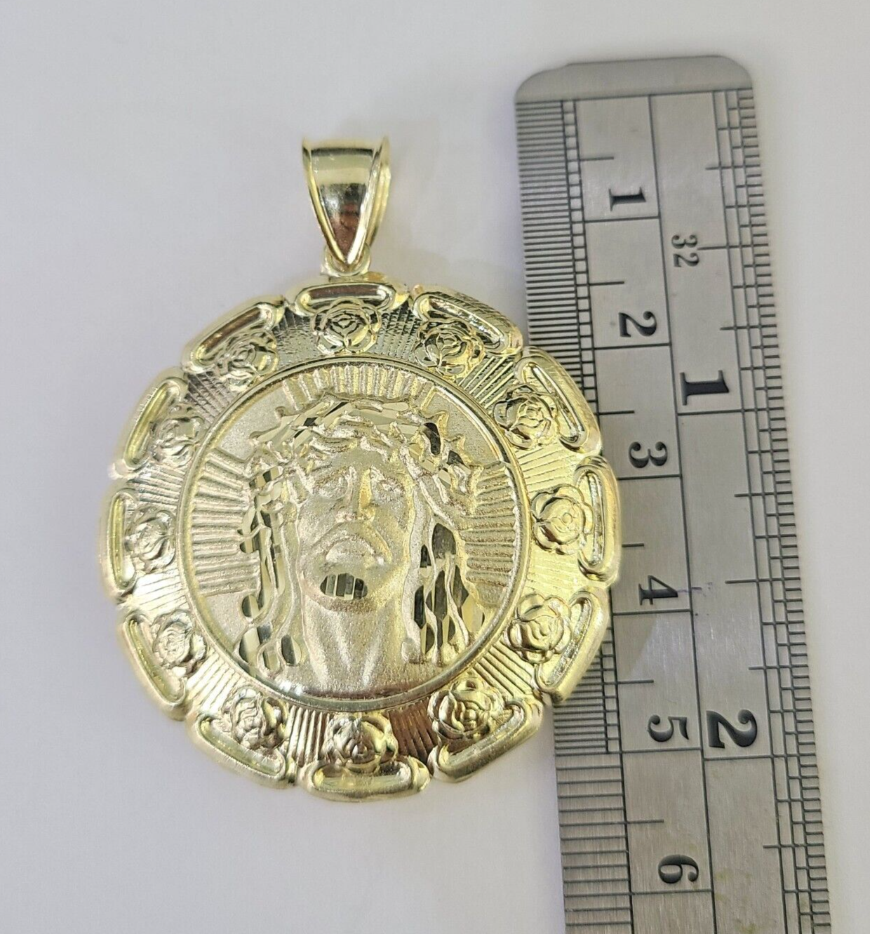 Real 10K Jesus Virgin Mary Pendent Charm Two Sided 10kt yellow Gold 2" Guadalupe