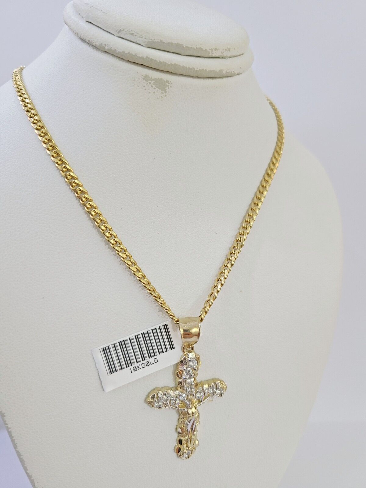 10K Gold Miami Cuban Chain 3mm Length 18" 20" 22" 24" 26" 28" 30" & Cross Charm