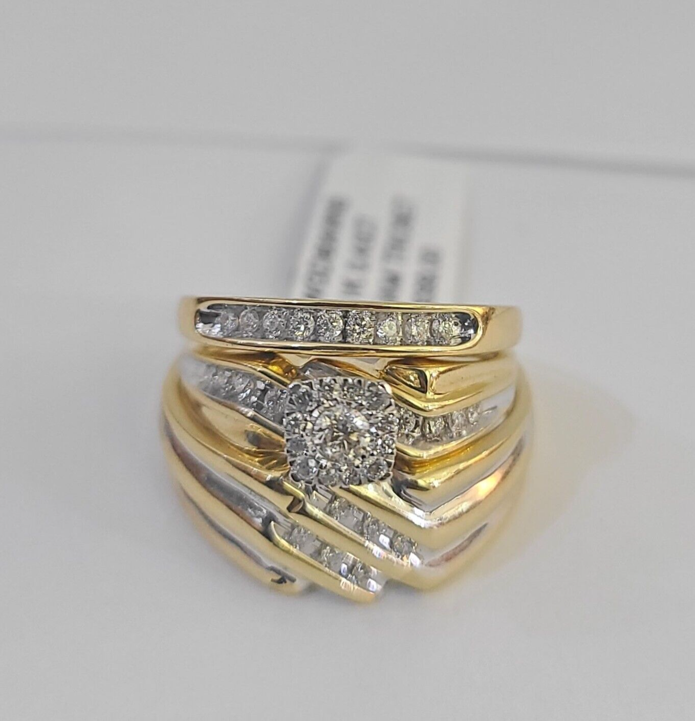 REAL 14k Diamond Ring Yellow Gold Ladies Men Trio SET Wedding Engagement Genuine