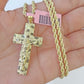 Real 14k Rope Chain Jesus Cross Charm Set Yellow Gold 3mm 18"-26" Necklace