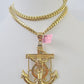 Real 14k Solid Chain Jesus Anchor Charm Set Miami Cuban 6mm Necklace Pendant