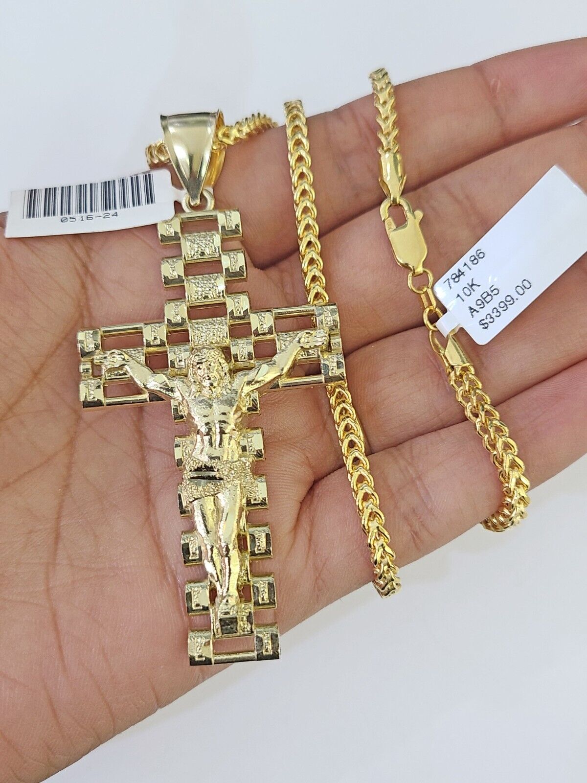 10K Franco Chain Jesus Crucifix Cross Pendant Charm Necklace 20"-26" 3mm Gold